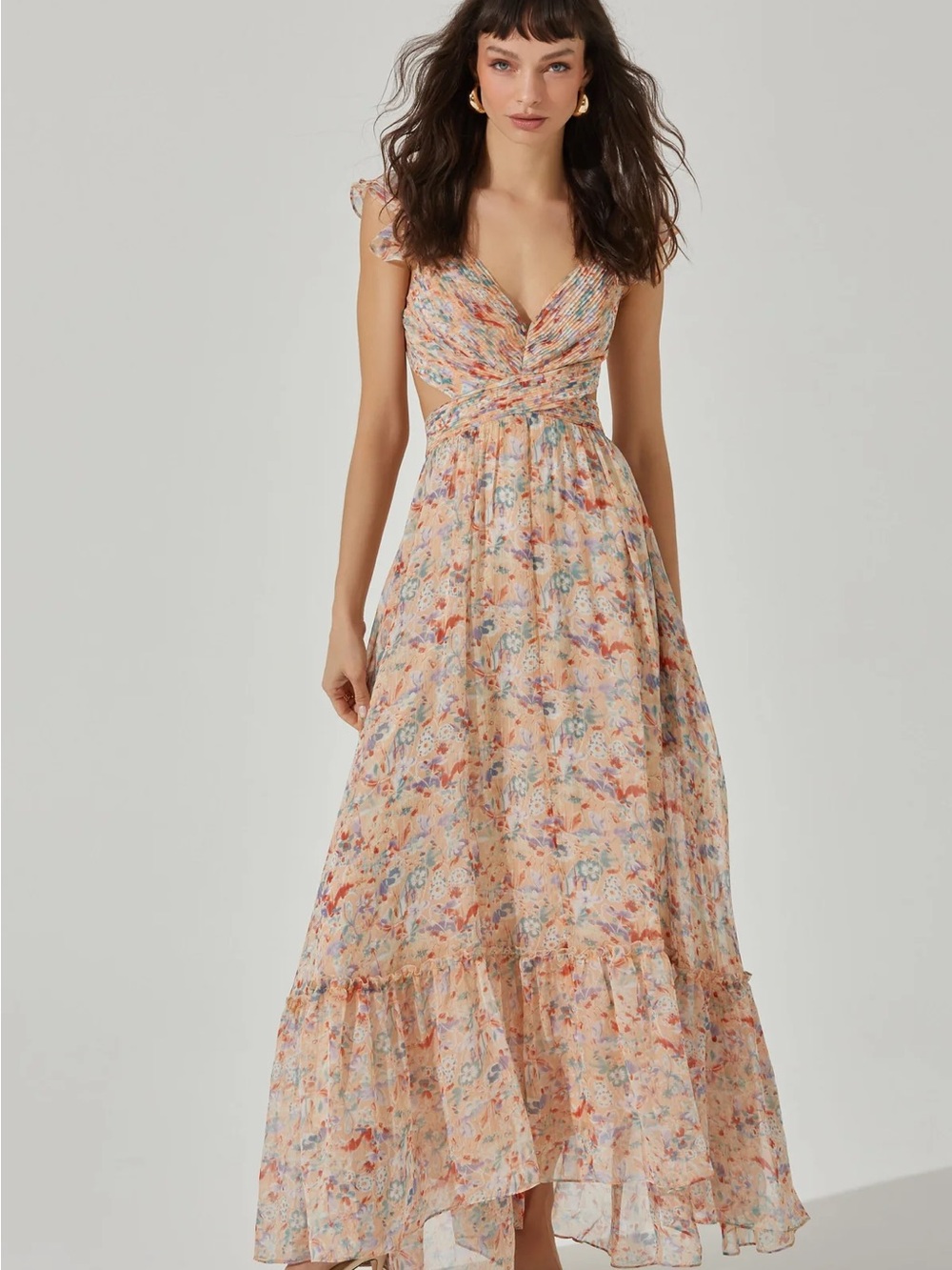 ASTR the Label Primrose Multi Peach Floral Maxi Dress Gown
